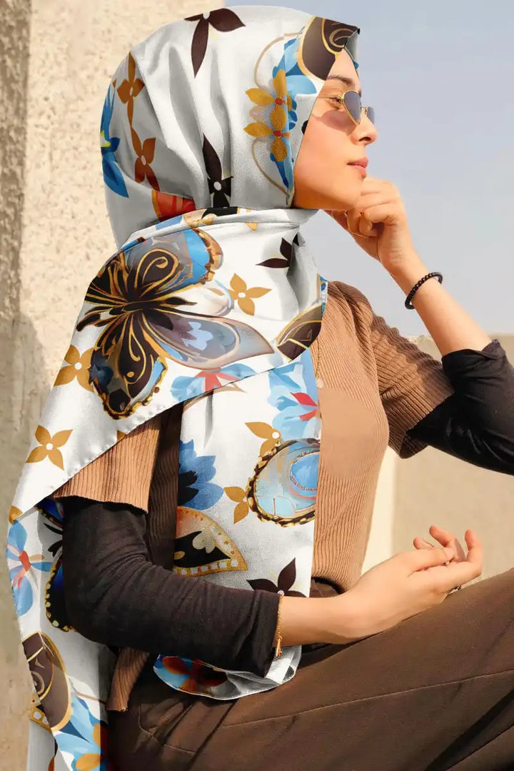 Black Wolf - DAMIEN HIRST SILK HIJAB - WHITE - 1 Piece