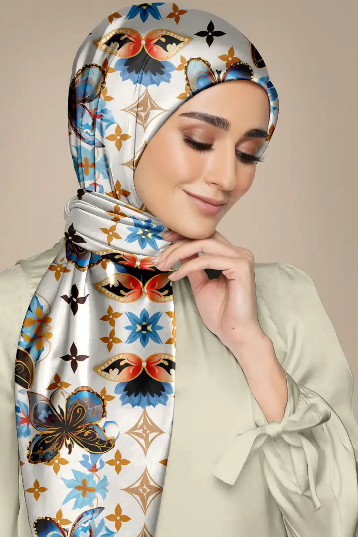 Black Wolf - DAMIEN HIRST SILK HIJAB - WHITE - 1 Piece