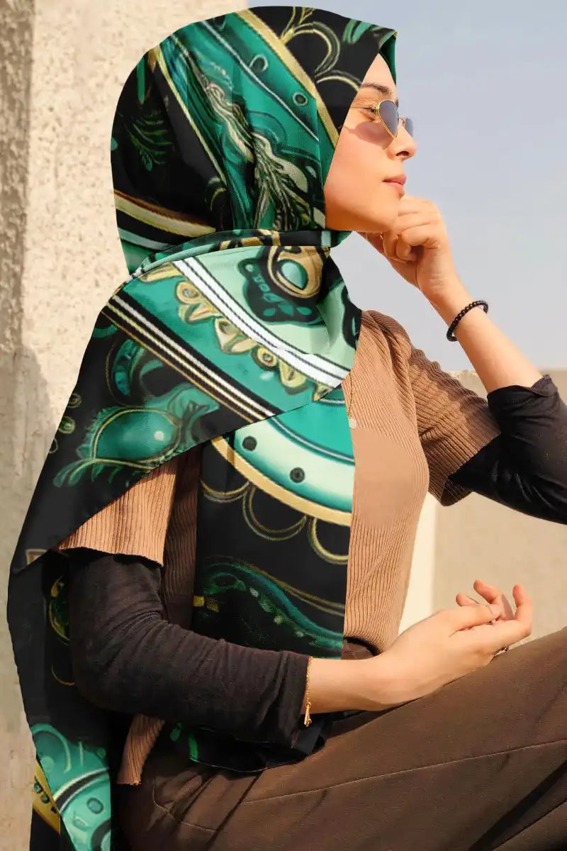 Black Wolf - AMOEBA PAISLEY SILK HIJAB - BLUE - 1 Piece