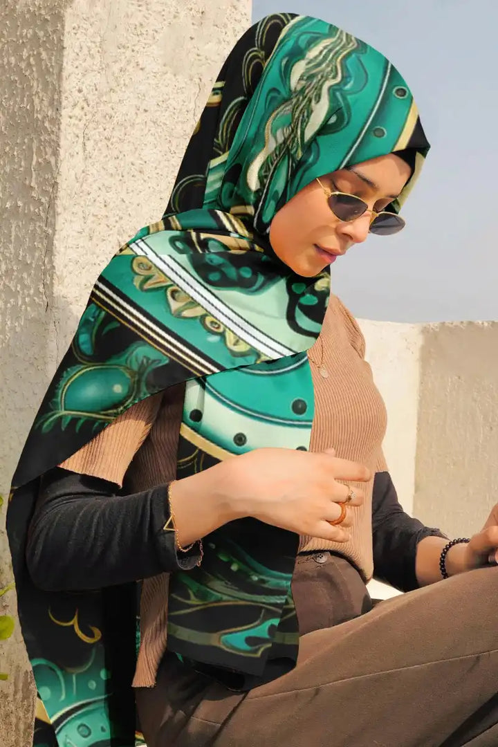 Black Wolf - AMOEBA PAISLEY SILK HIJAB - BLUE - 1 Piece