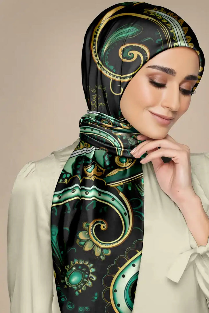 Black Wolf - AMOEBA PAISLEY SILK HIJAB - BLUE - 1 Piece