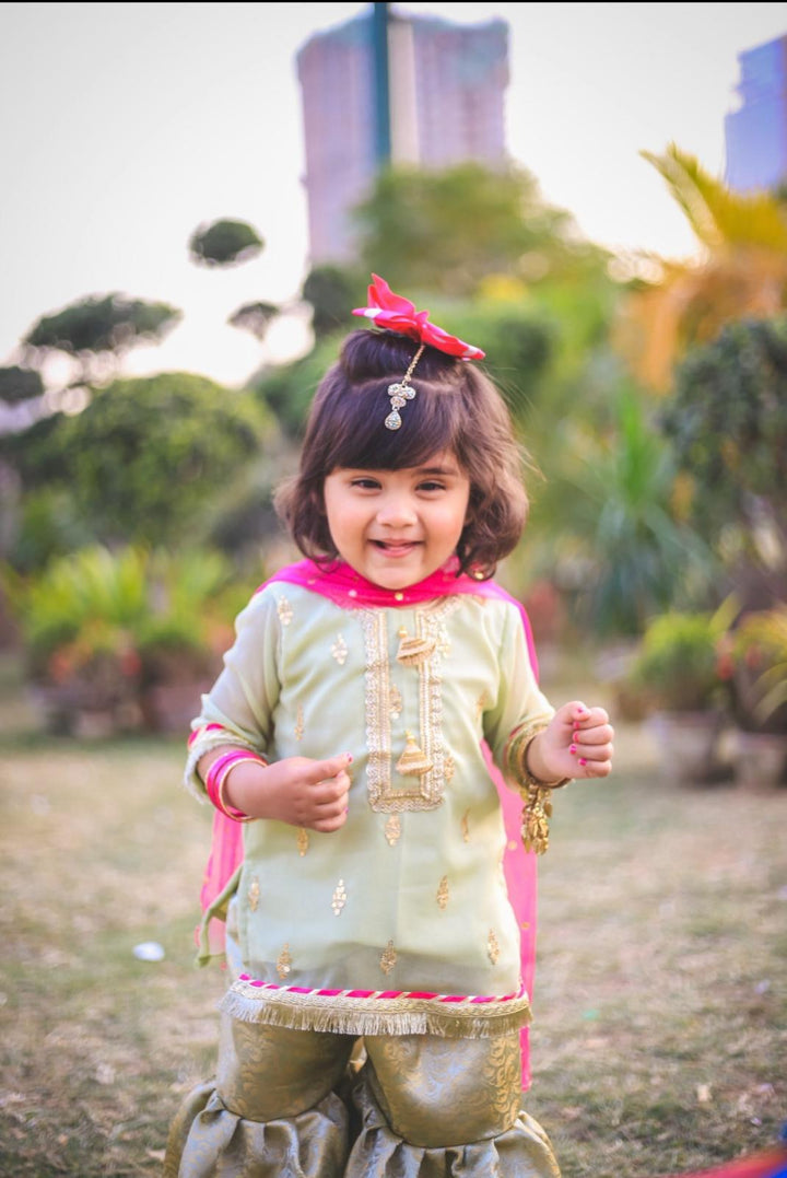 Kidoz Kloset - Minty Green Embroidered Gharara Set For Girl