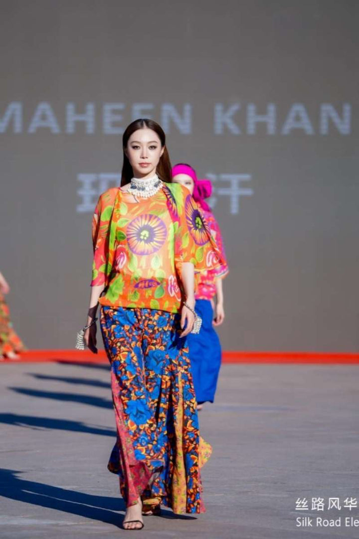 Gulabo - Folk Bloom Trousers - Blue Multi - Karandi Silk + Lawn - 1 Piece