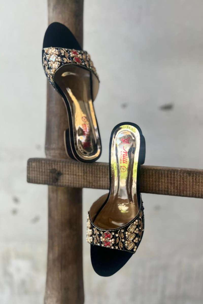 Milli Shoes - Formal Embroidered Block Heels For Women - Black