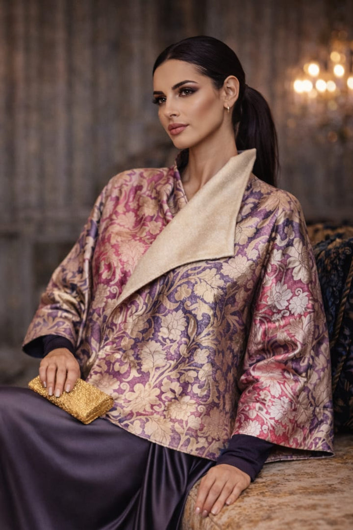 Maheen Khan - Pure Silk Mehre Gul Jacket For Women - Maroon + Blue - 1 Piece - Studio by TCS