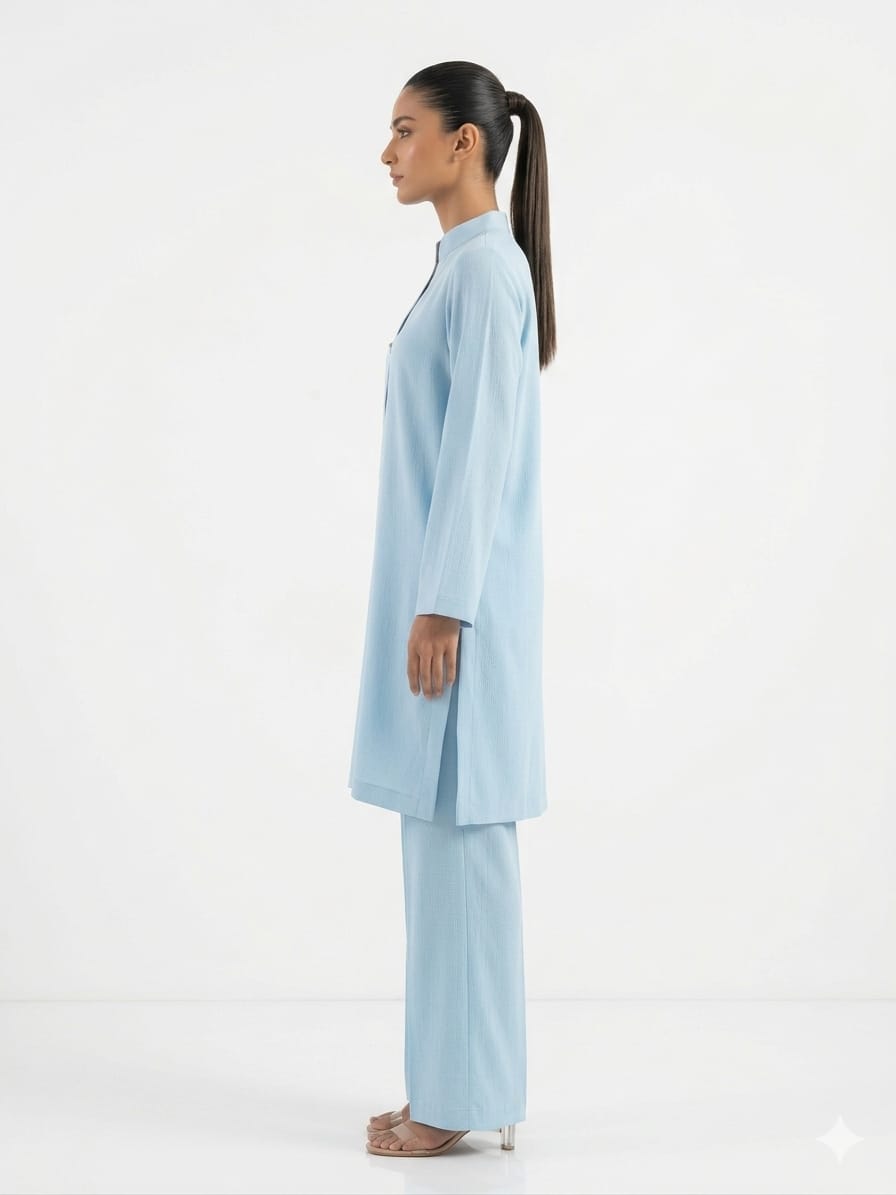 Gulabo - Cloud Set Blended Crepe Shirt For Women - Powder Blue - 1 Piece - Studio by TCS