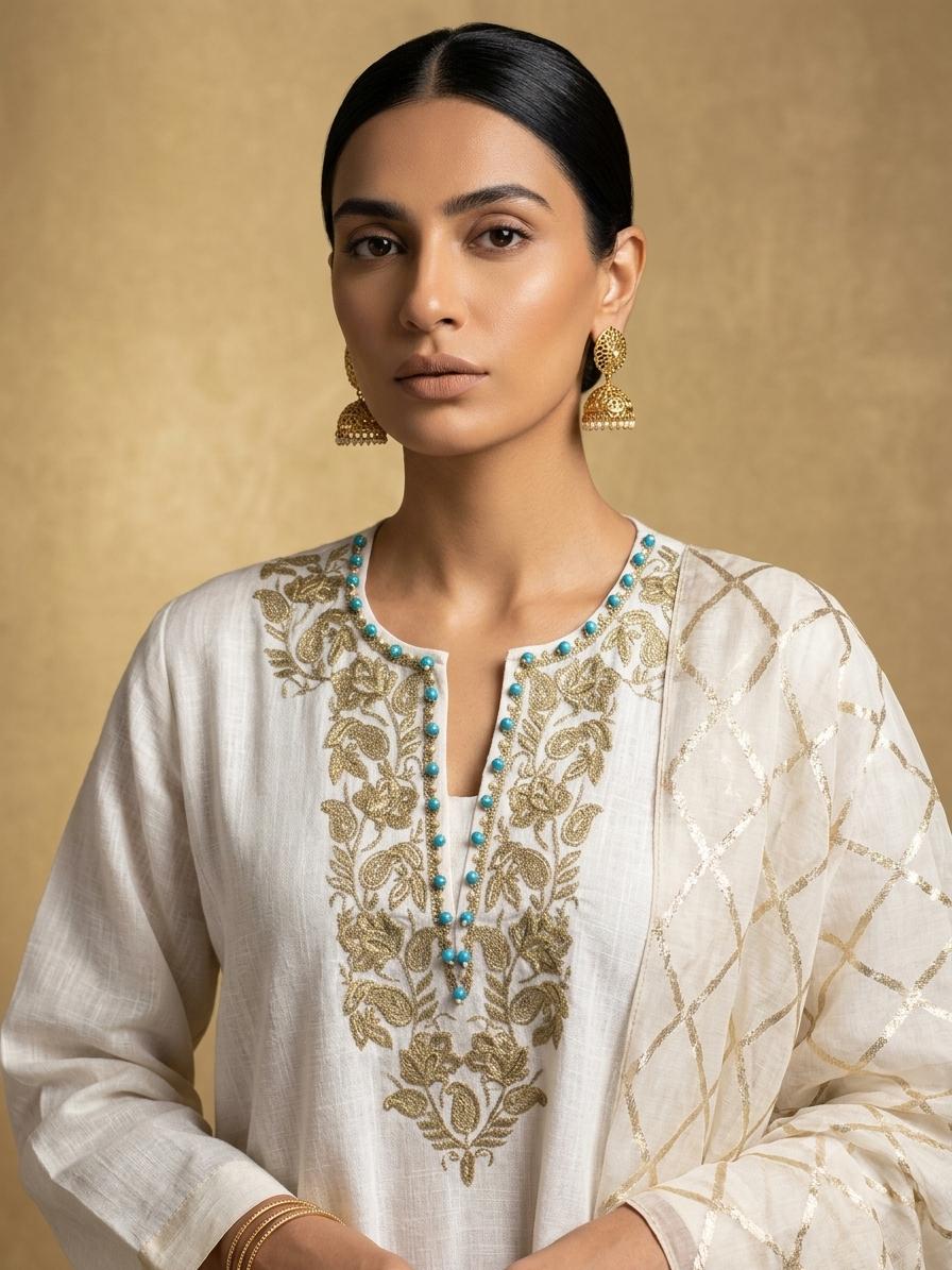 Gulabo Sheen Top Ivory 1 Piece