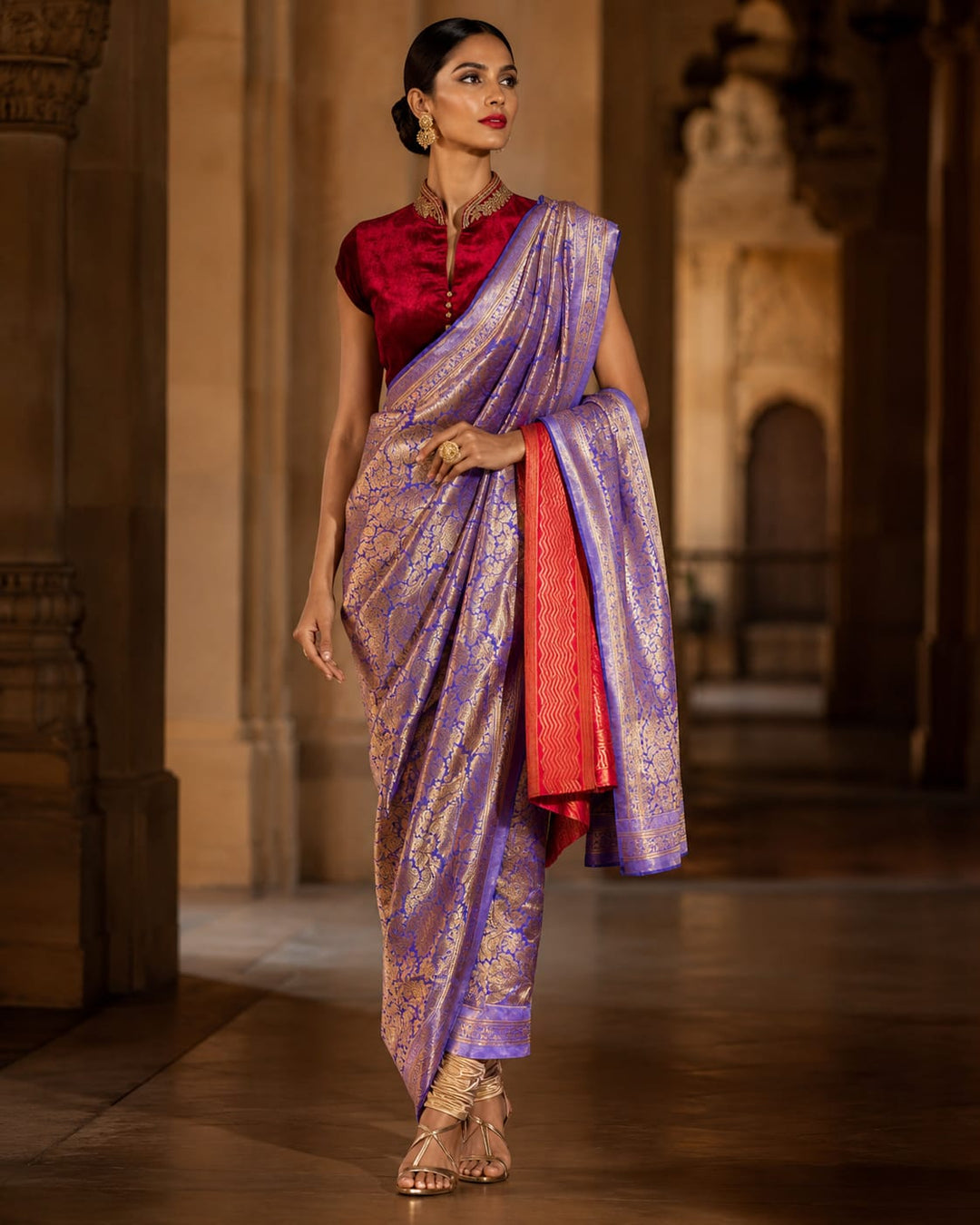 Maheen Khan JAHANARA Saree With Pajama Blue 2 Piece