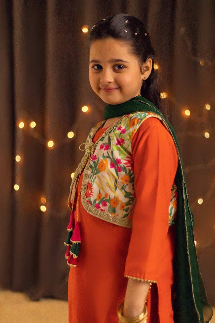 Kidoz Kloset - Tangy Orange Dhoti / Tulip Pant Set For Girl