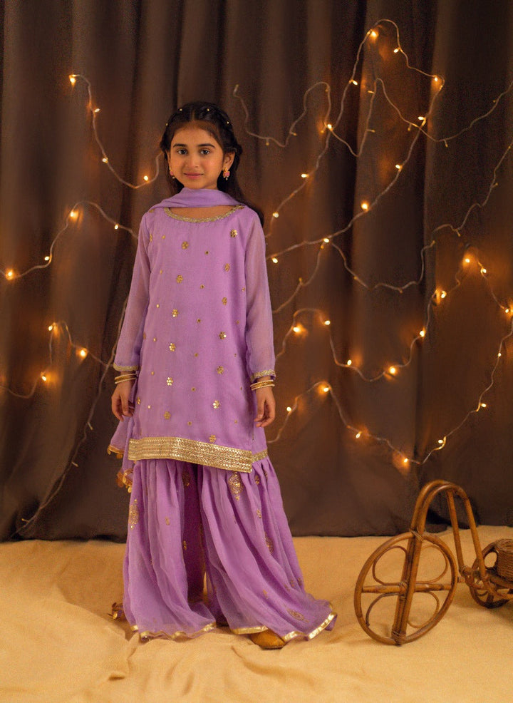 Kidoz Kloset - Lilac Dreams  Embroidered Gharara Set For Girl