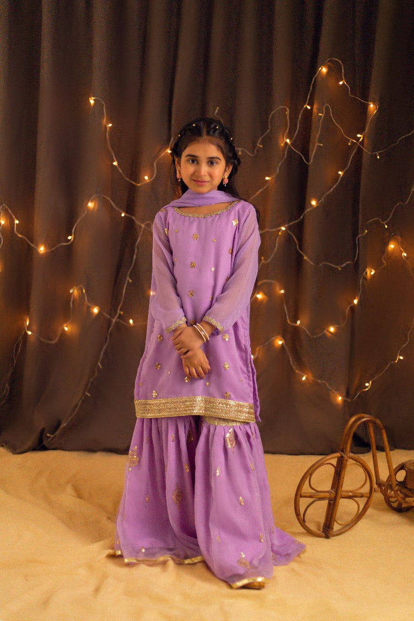 Kidoz Kloset - Lilac Dreams  Embroidered Gharara Set For Girl