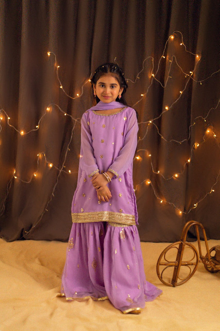 Kidoz Kloset - Lilac Dreams  Embroidered Gharara Set For Girl