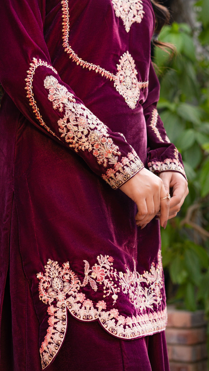 Omal by Komal - Nooray - Plum - Velvet & Maysuri - 3 Piece