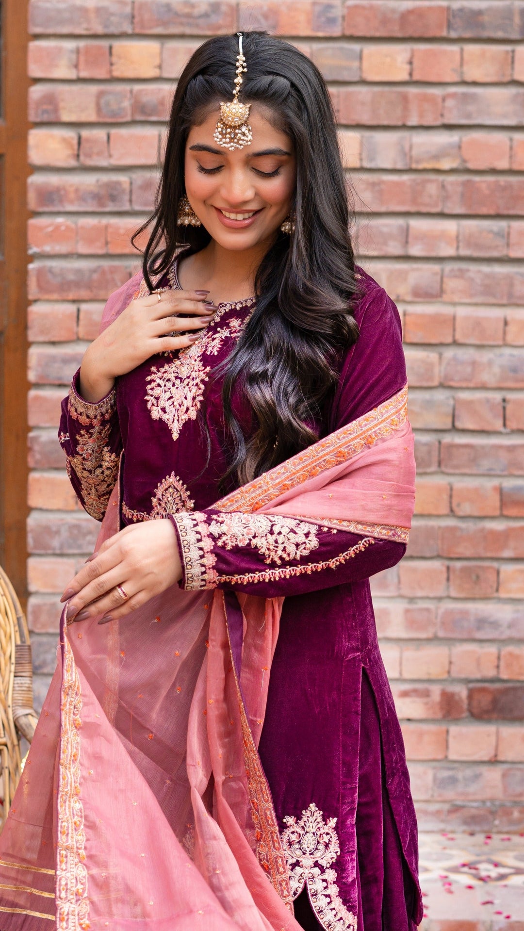 Omal by Komal - Nooray - Plum - Velvet & Maysuri - 3 Piece