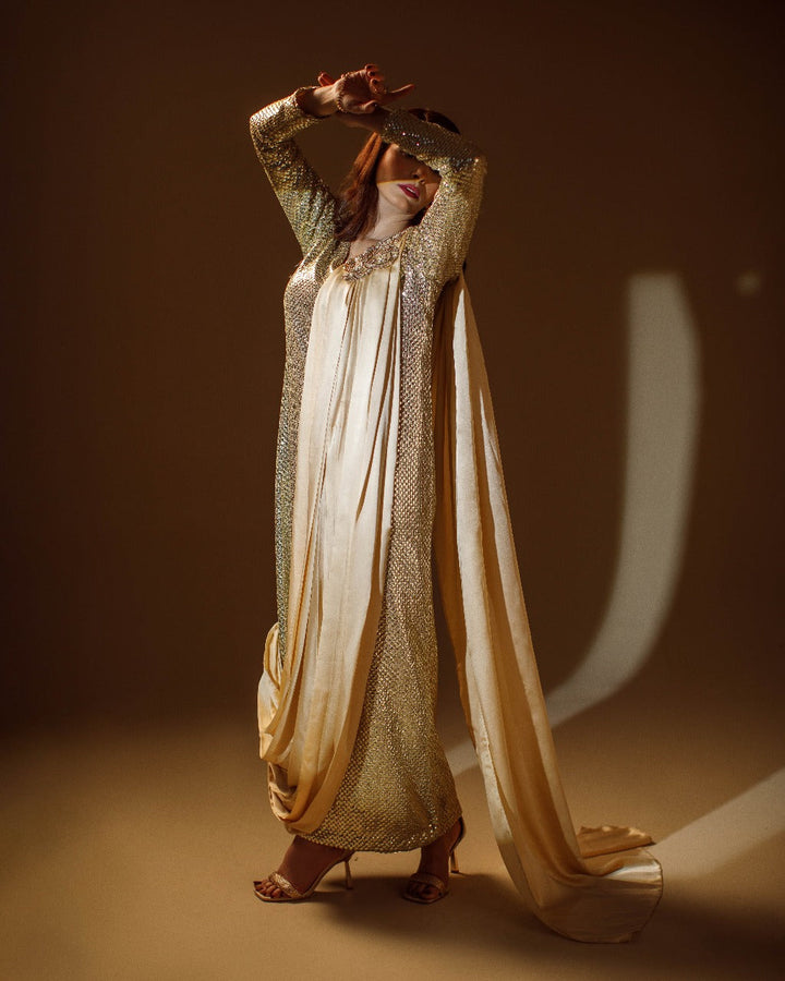 Ombrella - Golden Mirage Gold Georgette Shirt For Women - 1 Piece