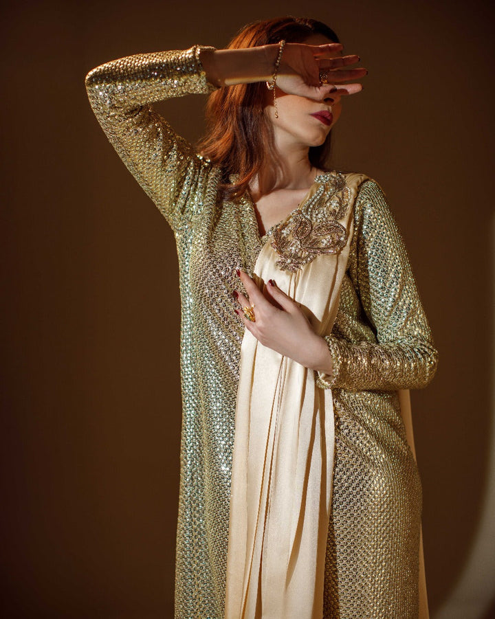 Ombrella - Golden Mirage Gold Georgette Shirt For Women - 1 Piece