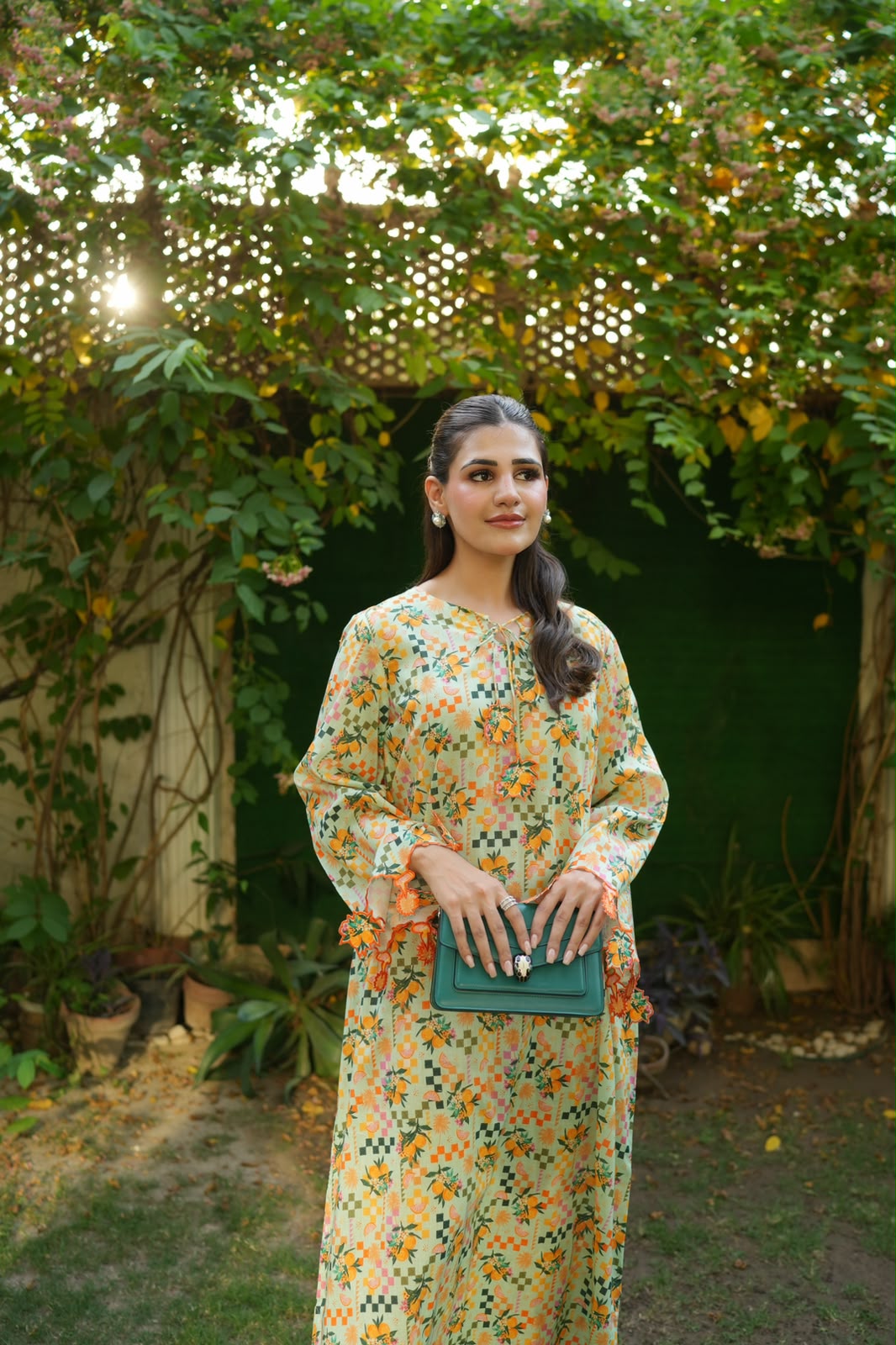 Ombrella - Sage citrus Lawn Kaftan For Women - 1 Piece