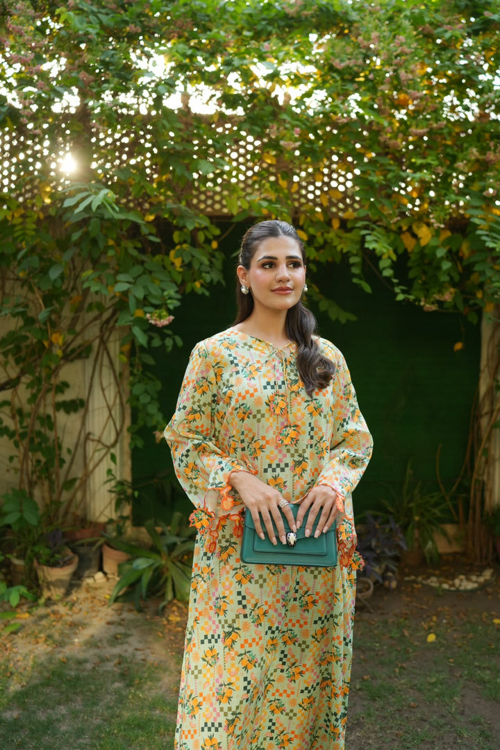 Ombrella - Sage citrus Lawn Kaftan For Women - 1 Piece