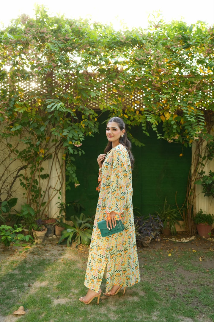 Ombrella - Sage citrus Lawn Kaftan For Women - 1 Piece