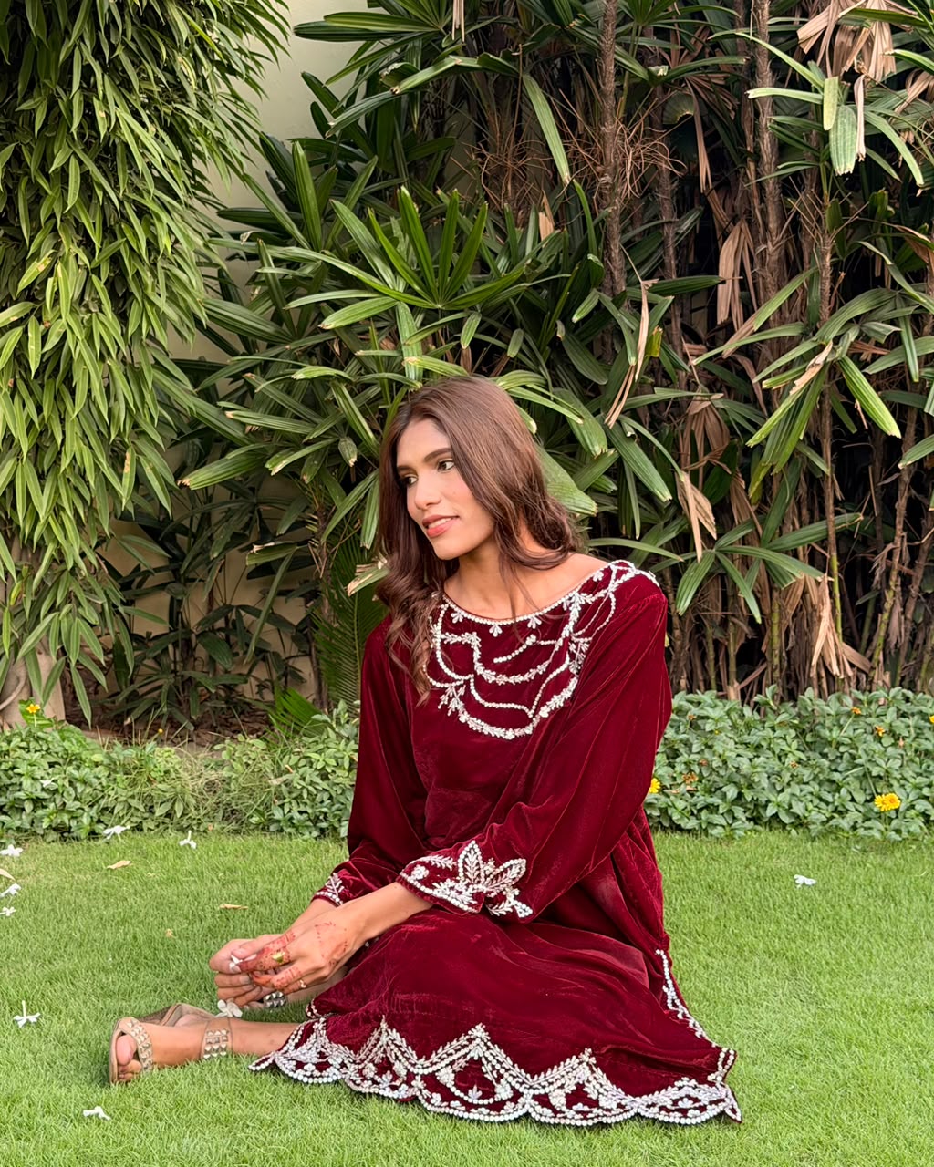 Ombrella Maroon Velvet 2 Piece Suit