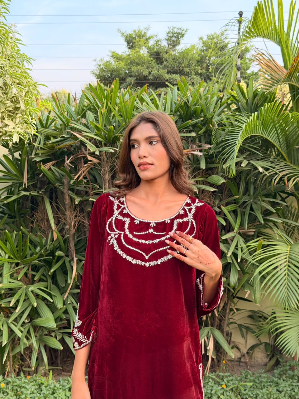 Ombrella Maroon Velvet 2 Piece Suit