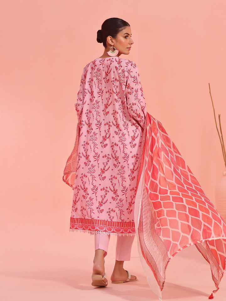 Oaks - Embroidered Pret Shirt Dupatta Lawn Pink & Maroon  - 2 Piece