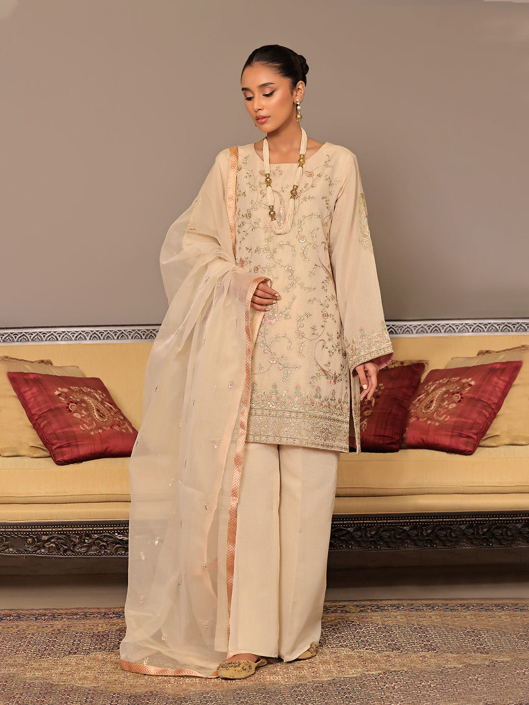 Oaks - Embroidered Suit Pret Masoori Beige  - 3 Piece