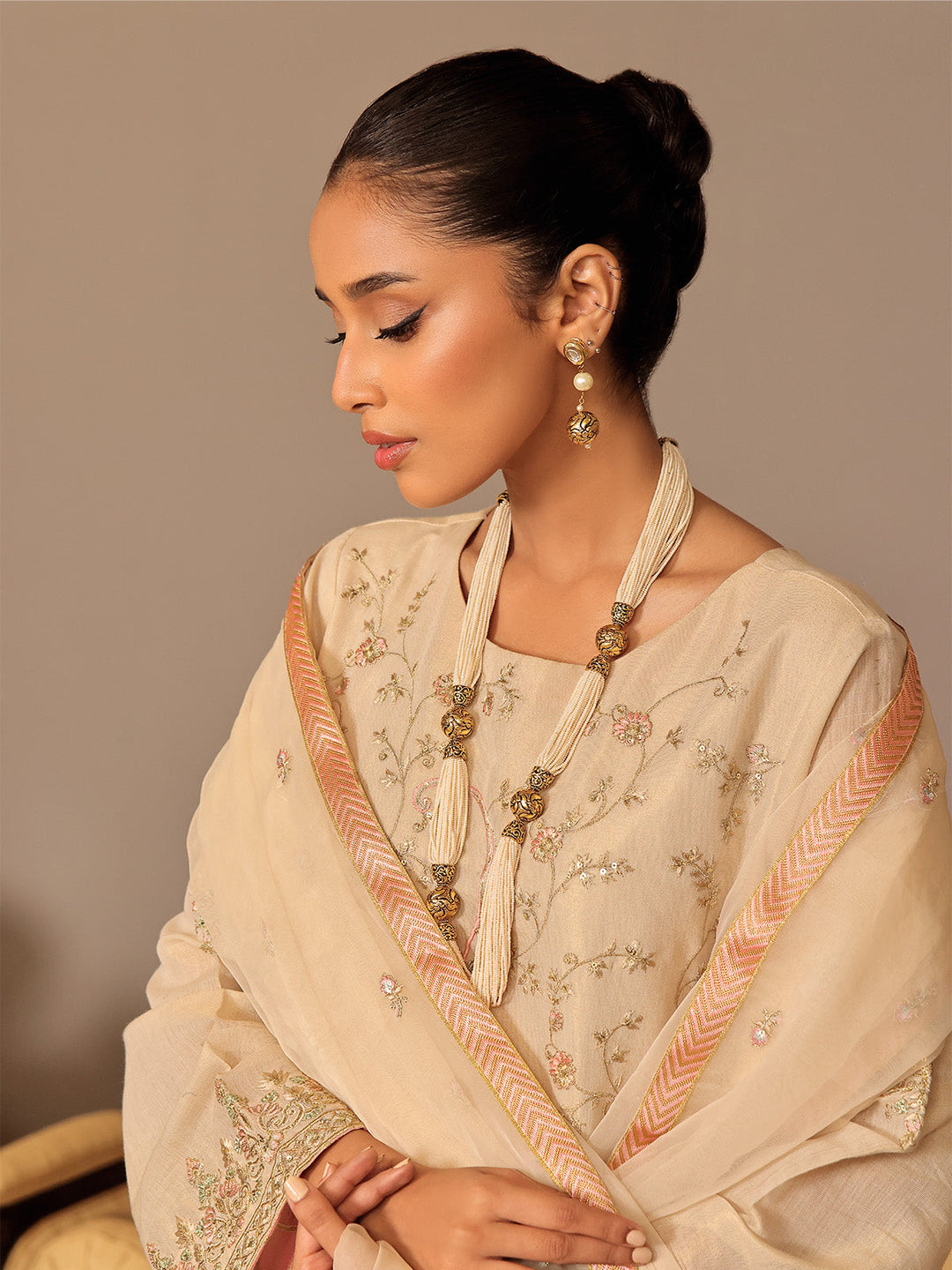Oaks - Embroidered Suit Pret Masoori Beige  - 3 Piece