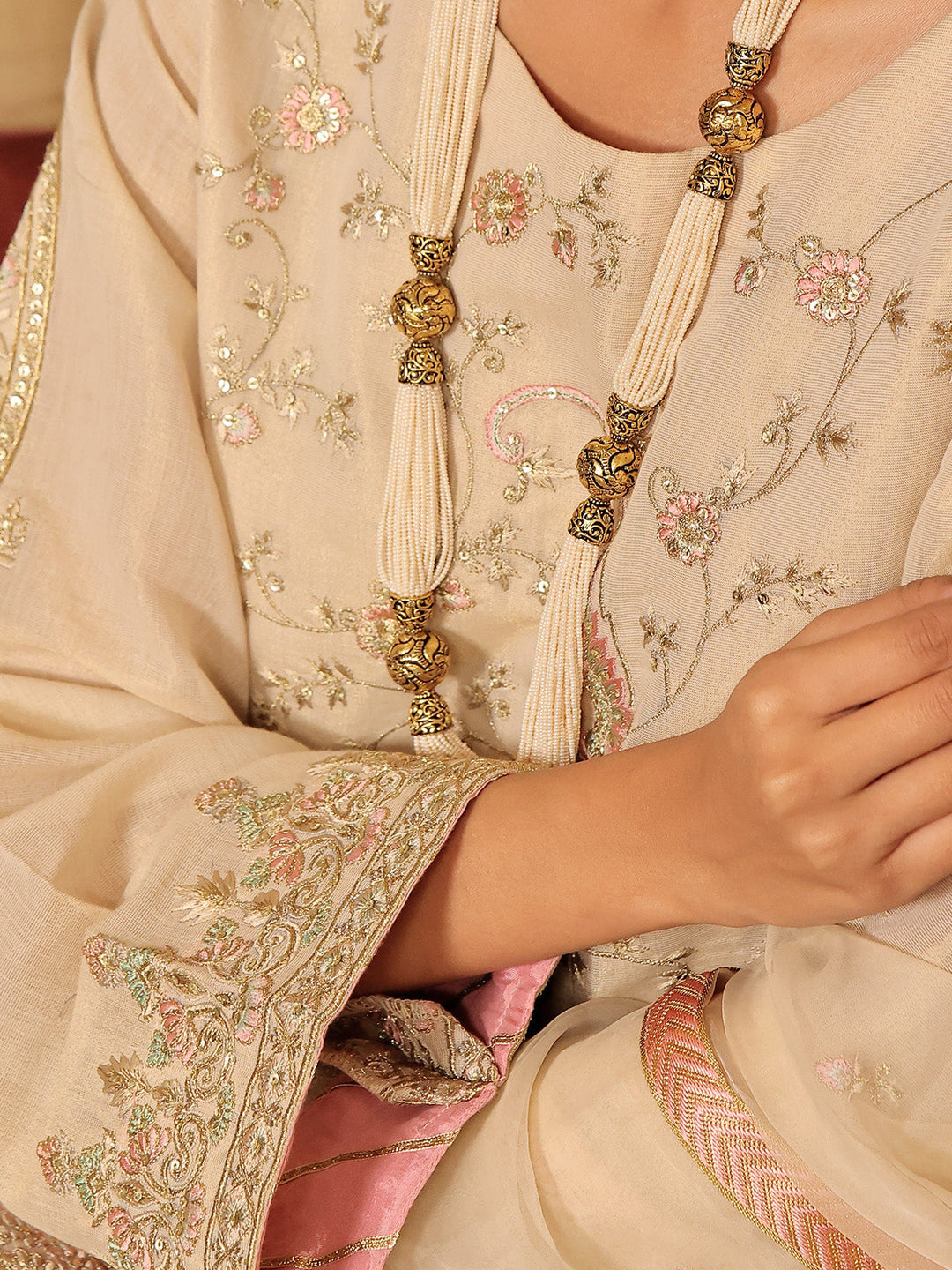 Oaks - Embroidered Suit Pret Masoori Beige  - 3 Piece