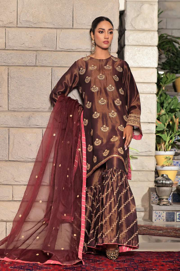 Oaks - Embroidered Suit Pret Masoori Maroon  - 3 Piece