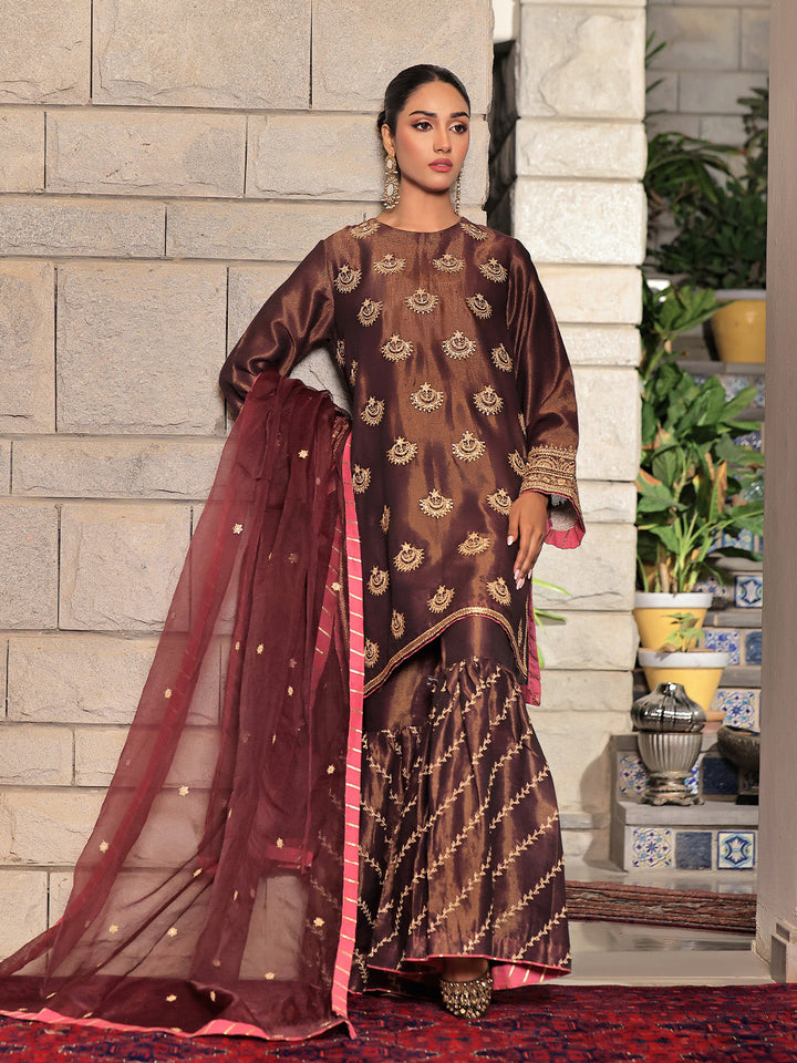 Oaks - Embroidered Suit Pret Masoori Maroon  - 3 Piece