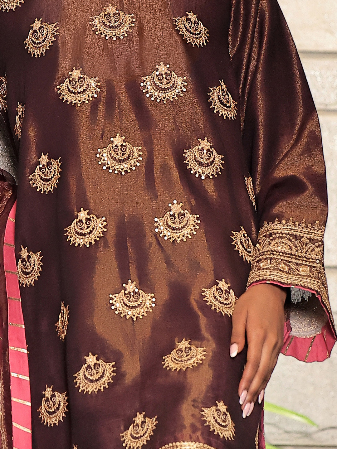 Oaks - Embroidered Suit Pret Masoori Maroon  - 3 Piece