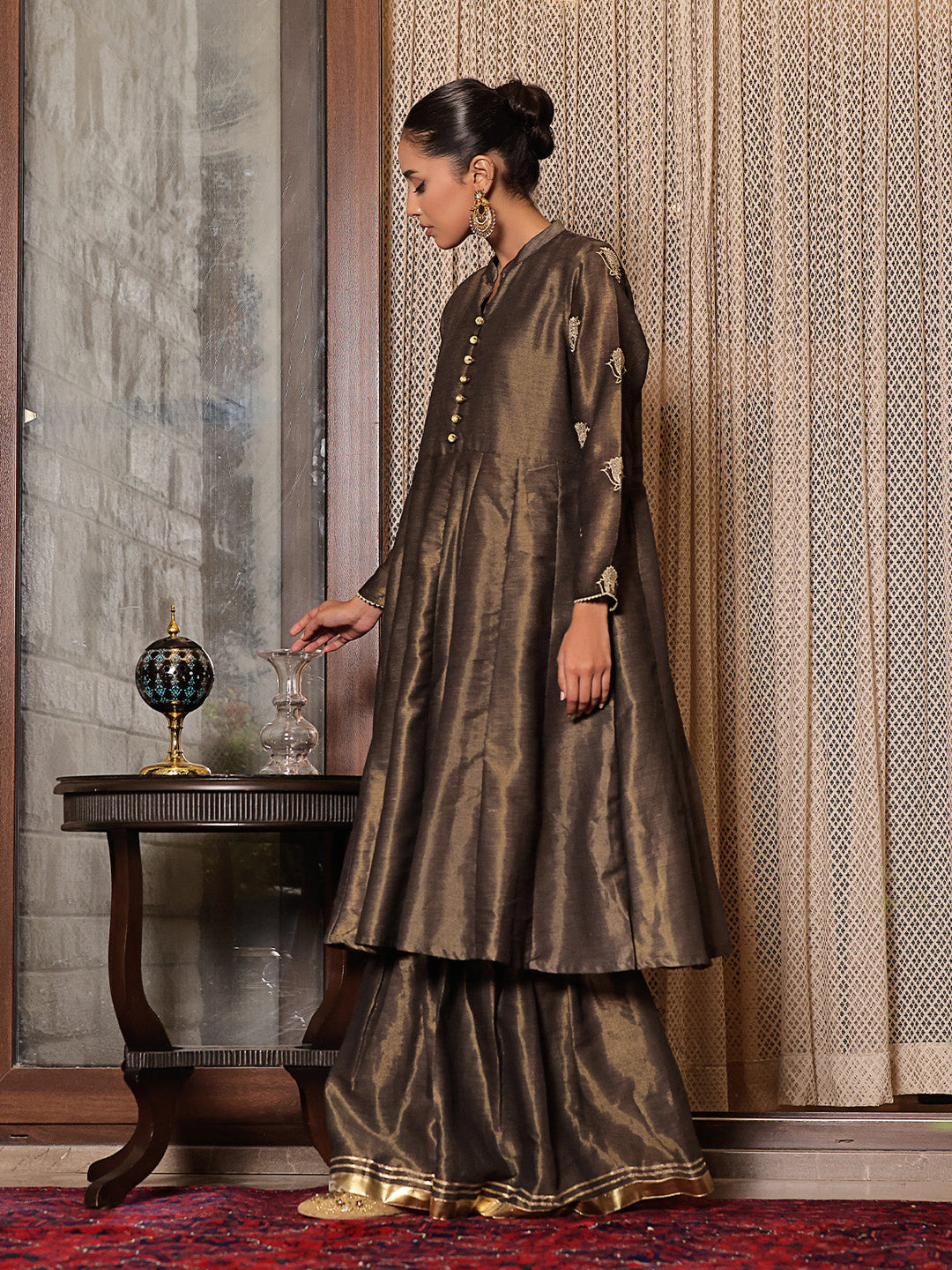 Oaks - Embroidered Pret Kurti Masoori Dark Grey  - 1 Piece