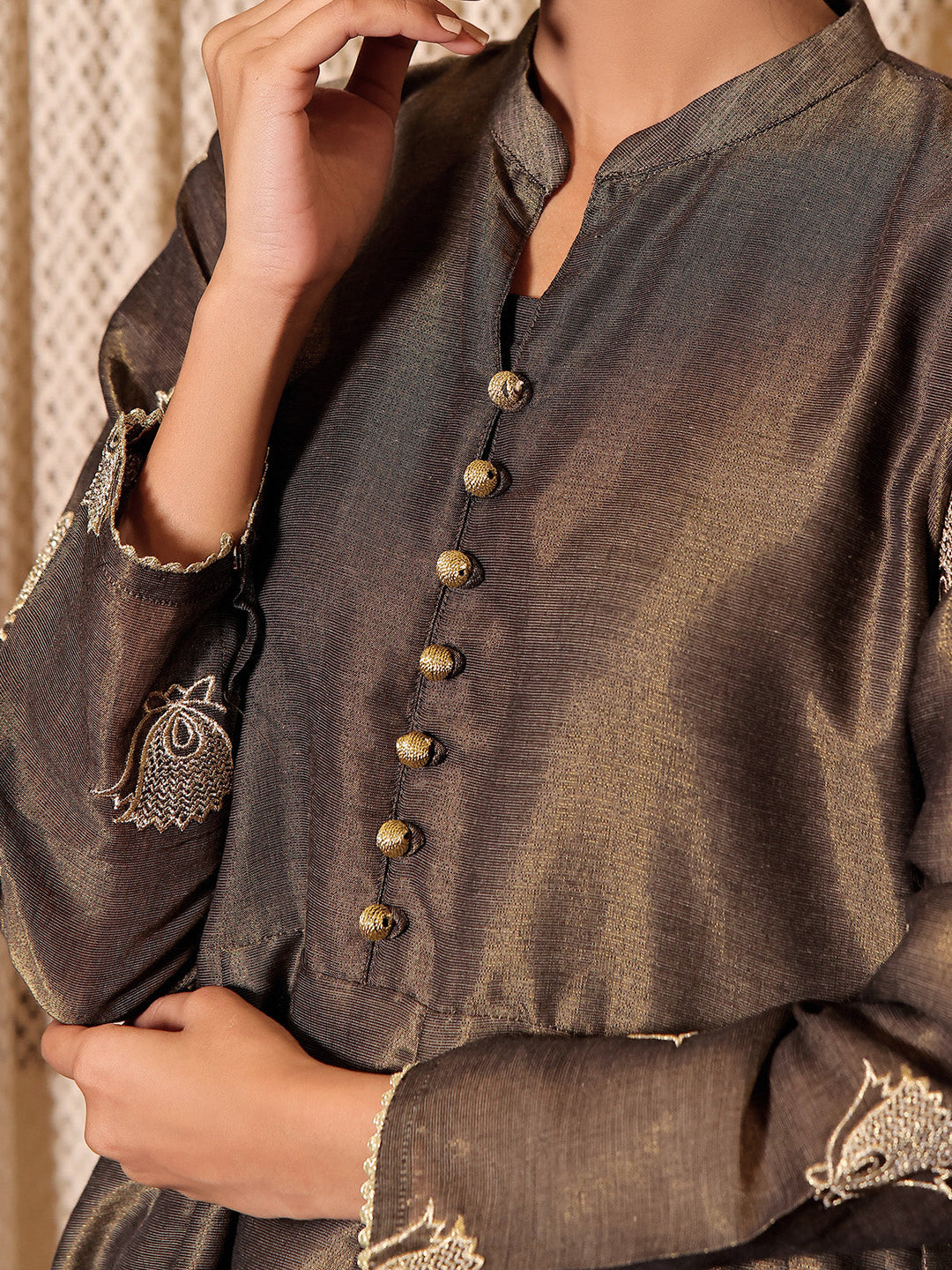 Oaks - Embroidered Pret Kurti Masoori Dark Grey  - 1 Piece