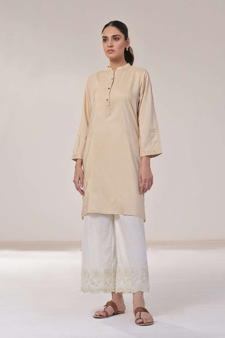 Oaks - Solid Pret Kurti Cotton Beige  - 1 Piece