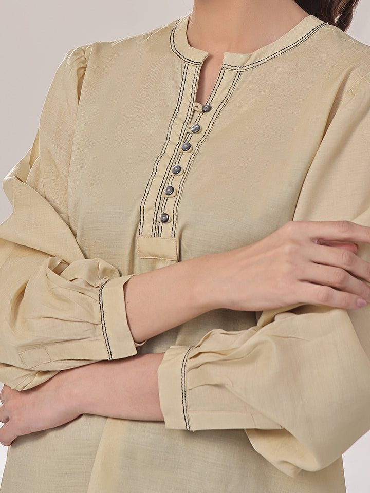 Oaks - Solid Fusion Top Cotton Mehndi  - 1 Piece