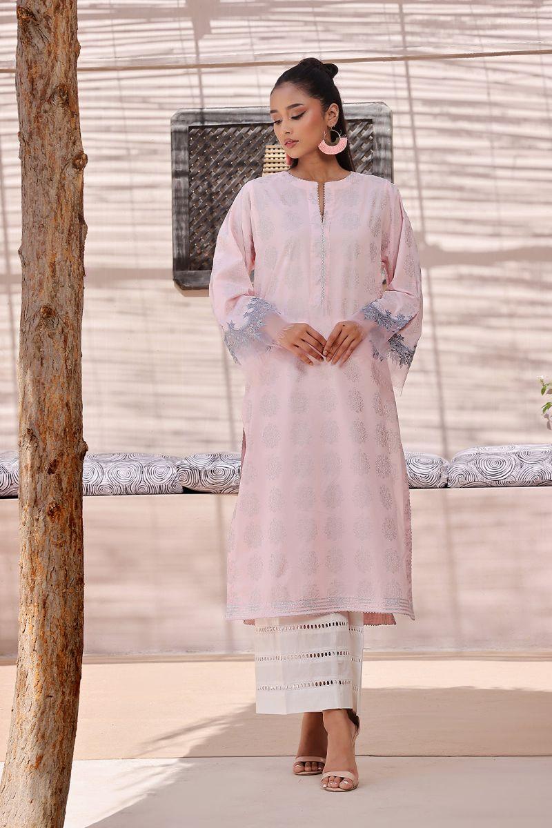Oaks - Mauve Morn Lawn Embroidered Screen Printed Kurti - 1 Piece - Unstitched