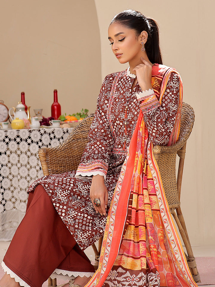 Oaks - Printed Unstitched Lawn Brown  - 2 Piece