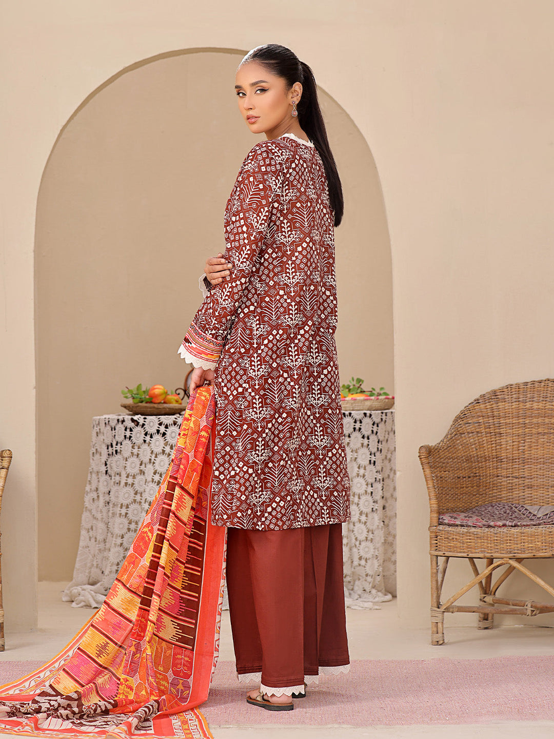 Oaks - Printed Unstitched Lawn Brown  - 2 Piece