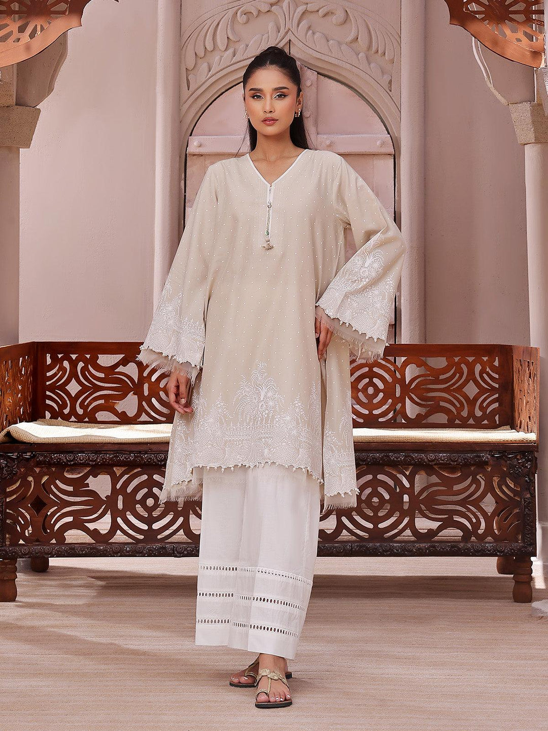 Oaks - Fog Lawn Screen Printed Kurti - 1 Piece - Unstitched