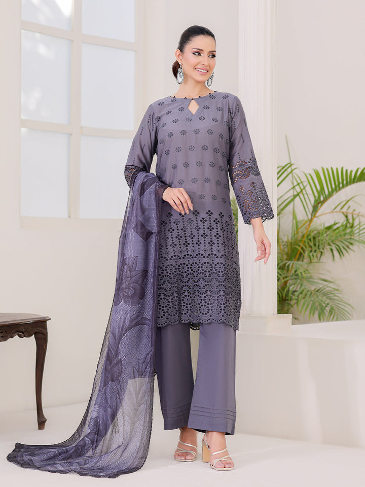 Oaks - ChickenKaari Pret Lawn Suit For Women - Charcoal - 3 Piece