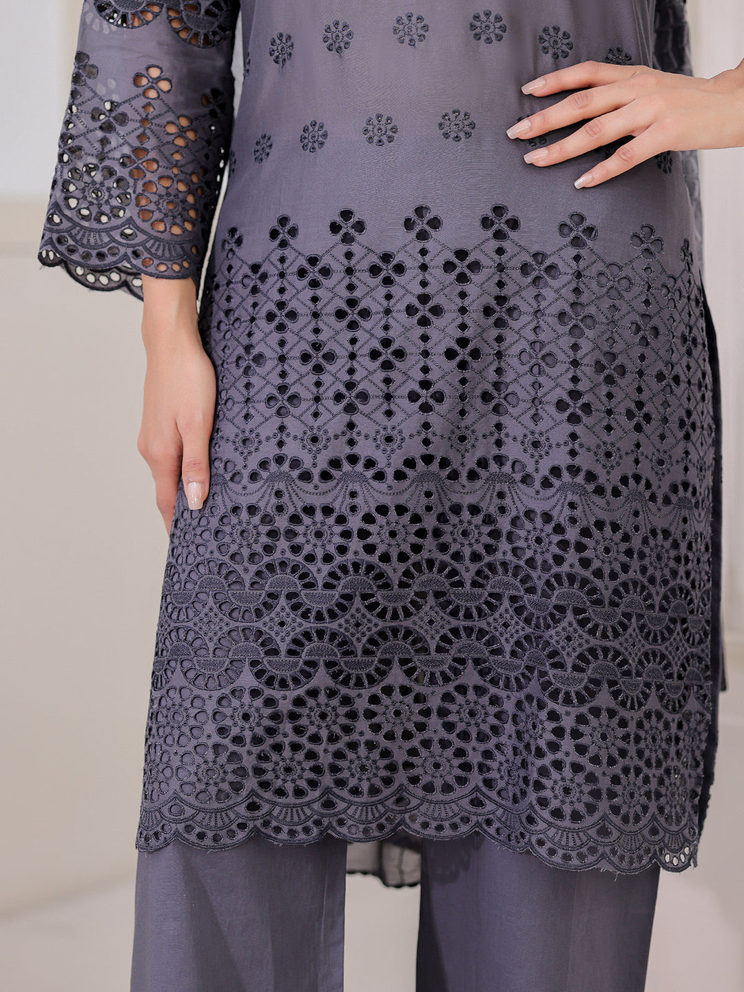 Oaks - ChickenKaari Pret Lawn Suit For Women - Charcoal - 3 Piece