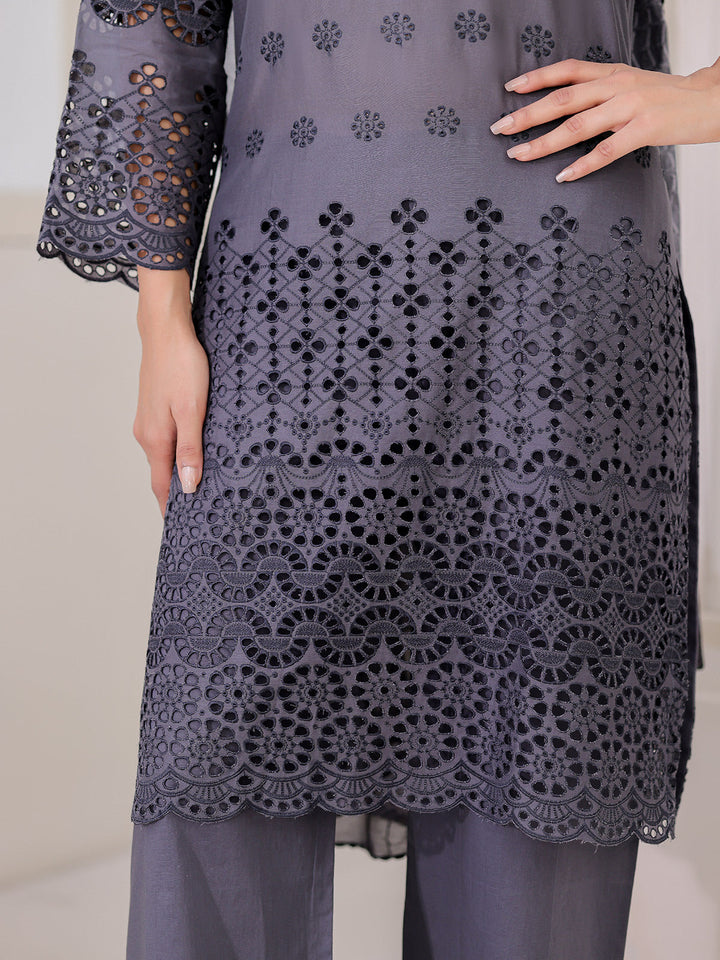 Oaks - ChickenKaari Pret Lawn Suit For Women - Charcoal - 3 Piece