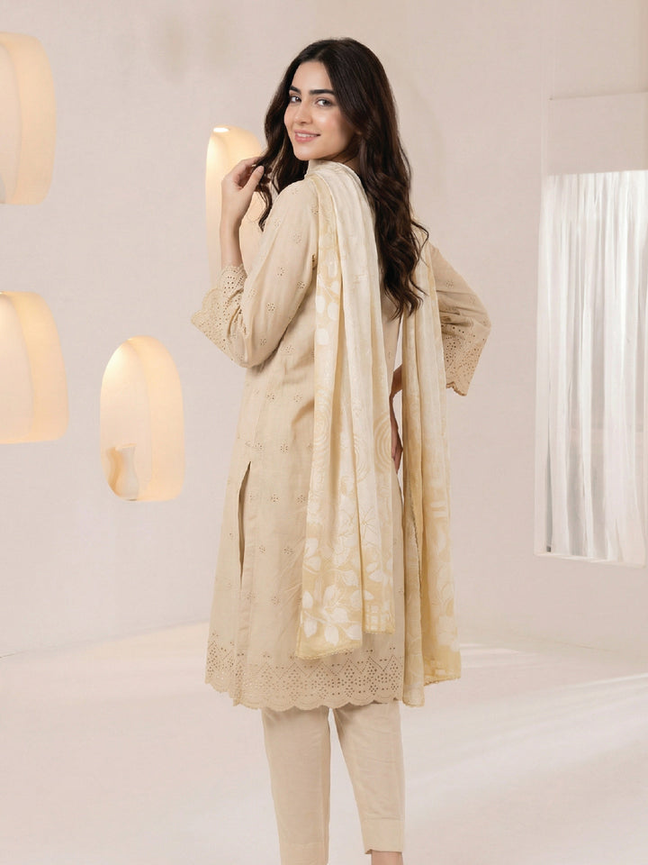 Oaks - ChickenKaari Unstitch Suit For Women - Beige - 3 Piece - Studio by TCS