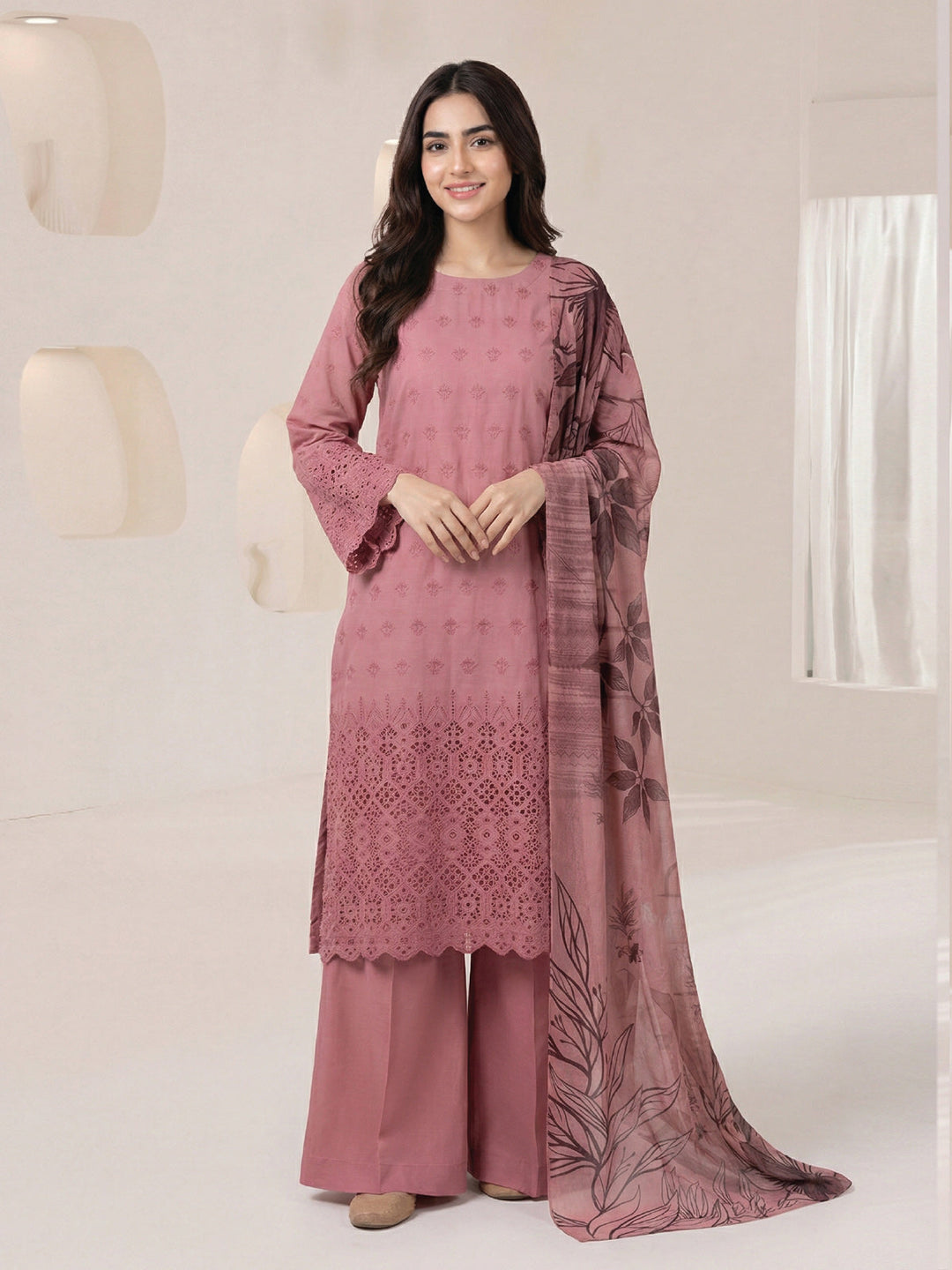 Oaks - ChickenKaari Unstitch Suit For Women - Pink - 3 Piece - Studio by TCS