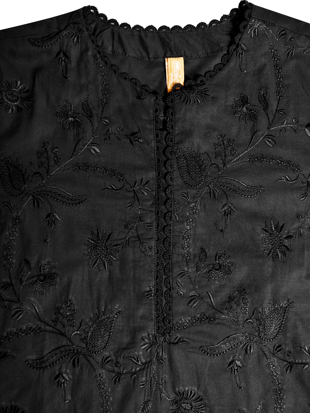 Oaks - Embroidered Pret Shirt & Trouser Dyed Cambric Black  - 2 Piece