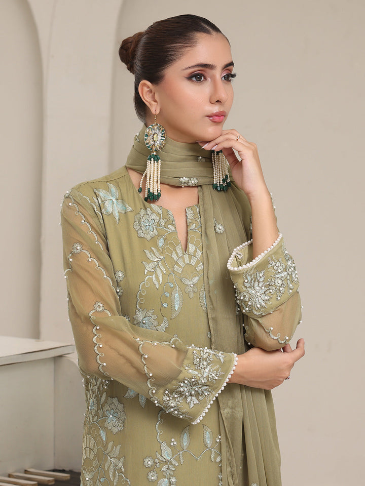 Oaks - Chiffon Embroidered Pret Suit For Women - Green - 3 Piece