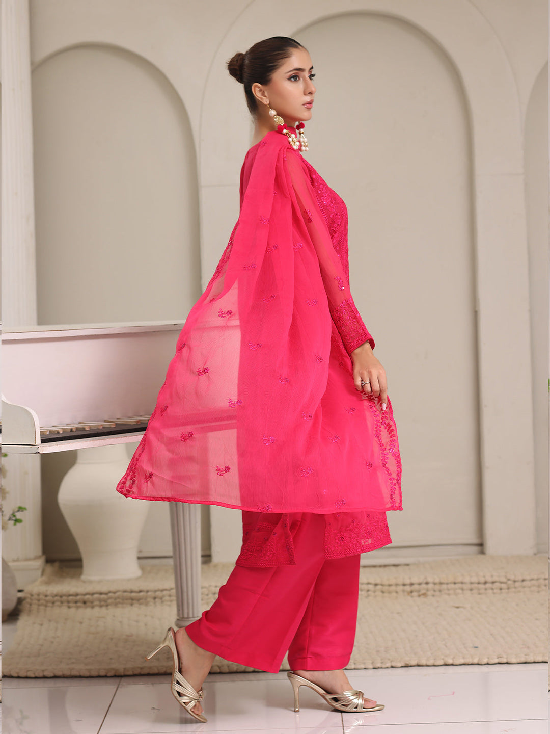 Oaks - Chiffon Embroidered Pret Suit For Women - Aatishi - 3 Piece