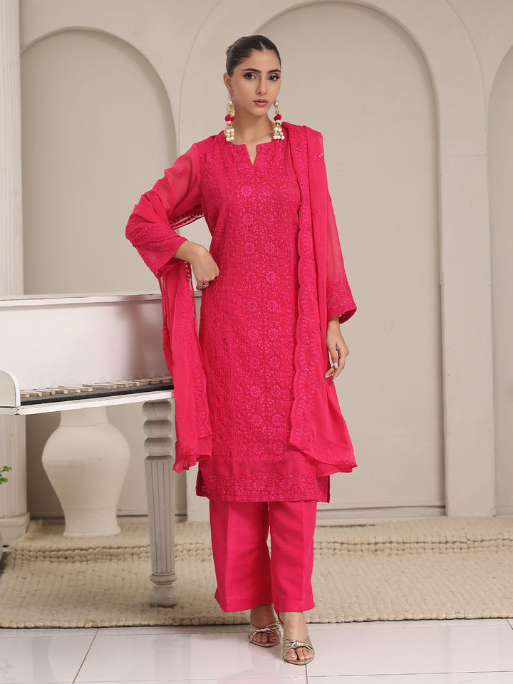 Oaks - Chiffon Embroidered Pret Suit For Women - Aatishi - 3 Piece