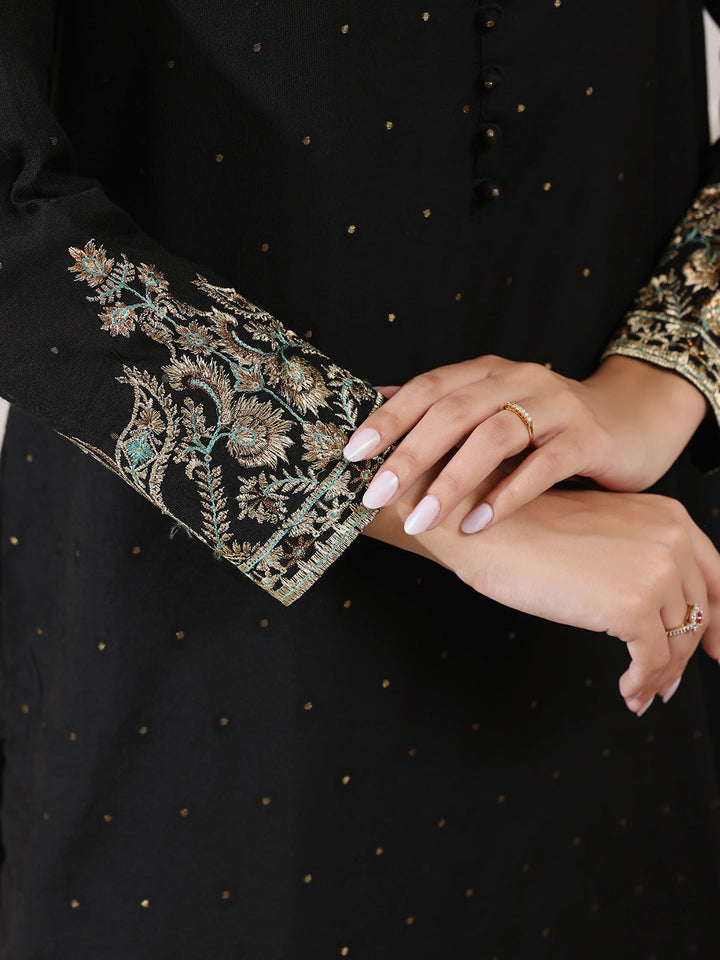 Oaks - Jacquard Embroidered Pret Suit For Women - Black - 3 Piece